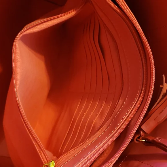 NWT Joy & Iman Red Leather Tassel Tote - Picture 7 of 8